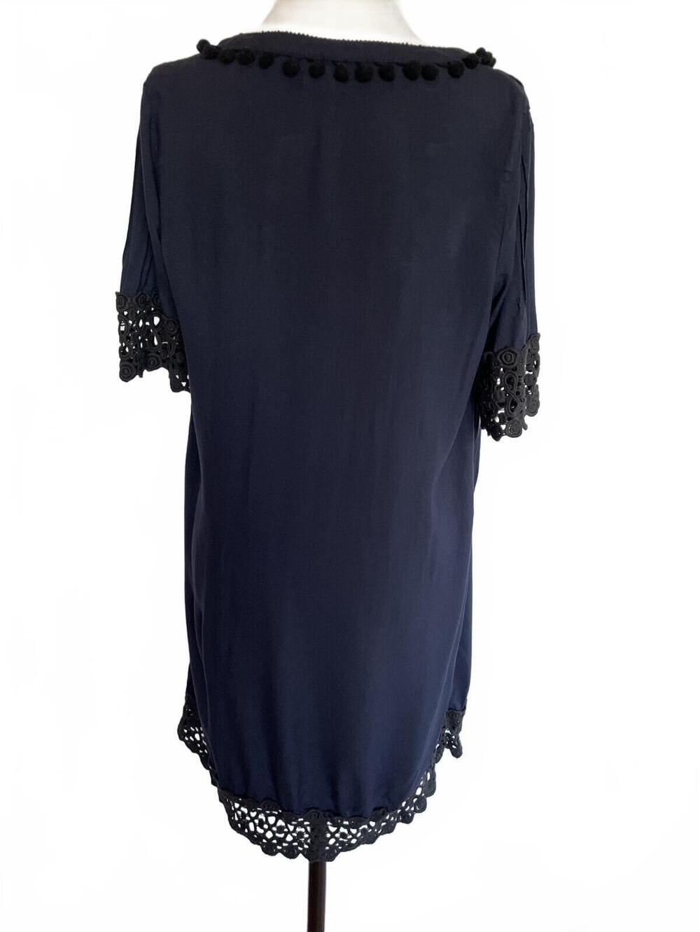 Hinge Women's Navy Blue Mini Dress with Pom Pom and Lace Trim XS - Picture 2 of 6